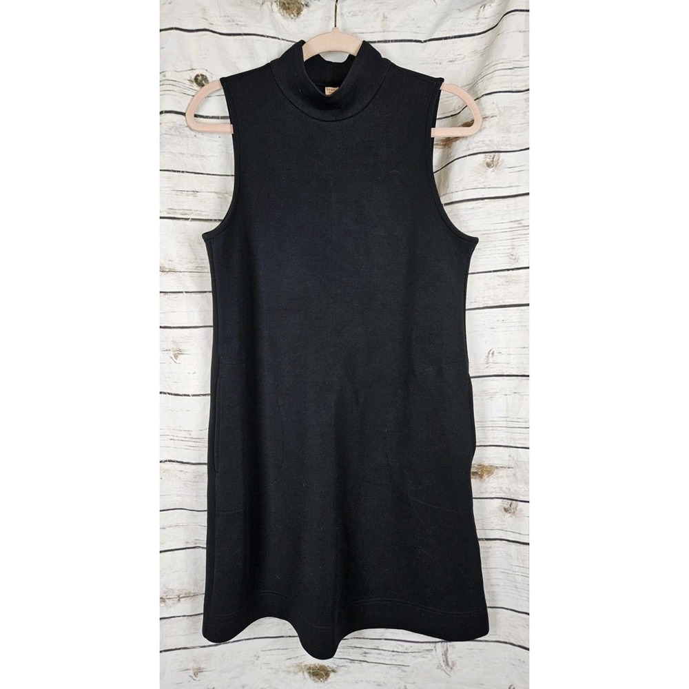 Spanx Air Essentials Mock Neck Dress S Black Mini Sleeveless Pockets Soft
